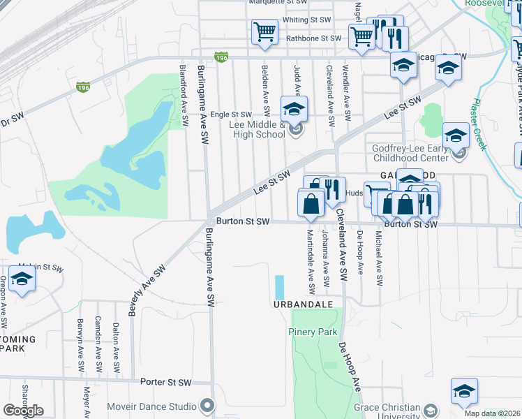map of restaurants, bars, coffee shops, grocery stores, and more near 1960 Federal Ave SW in Wyoming