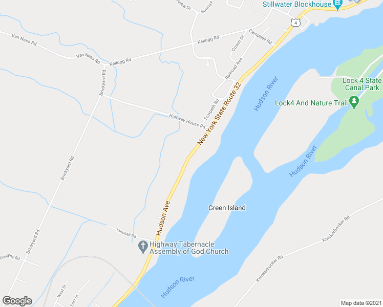 map of restaurants, bars, coffee shops, grocery stores, and more near Hudson Avenue in Mechanicville