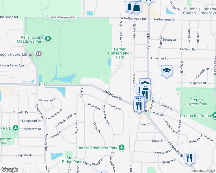 map of restaurants, bars, coffee shops, grocery stores, and more near 339 Jefferson Street in Oregon
