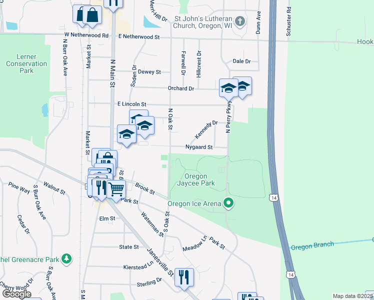 map of restaurants, bars, coffee shops, grocery stores, and more near 372 Nygaard Street in Oregon