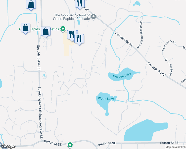 map of restaurants, bars, coffee shops, grocery stores, and more near 1970 Stickley Drive Southeast in Grand Rapids