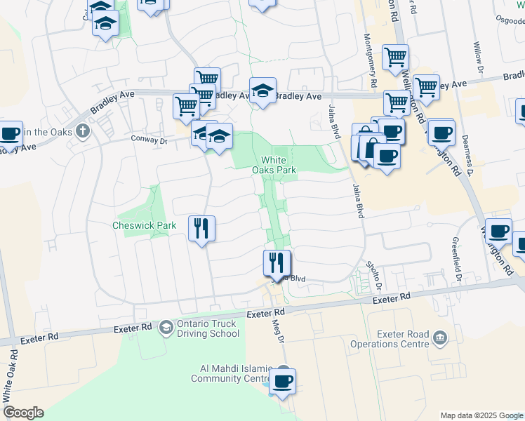 map of restaurants, bars, coffee shops, grocery stores, and more near 82 Nicholas Crescent in London