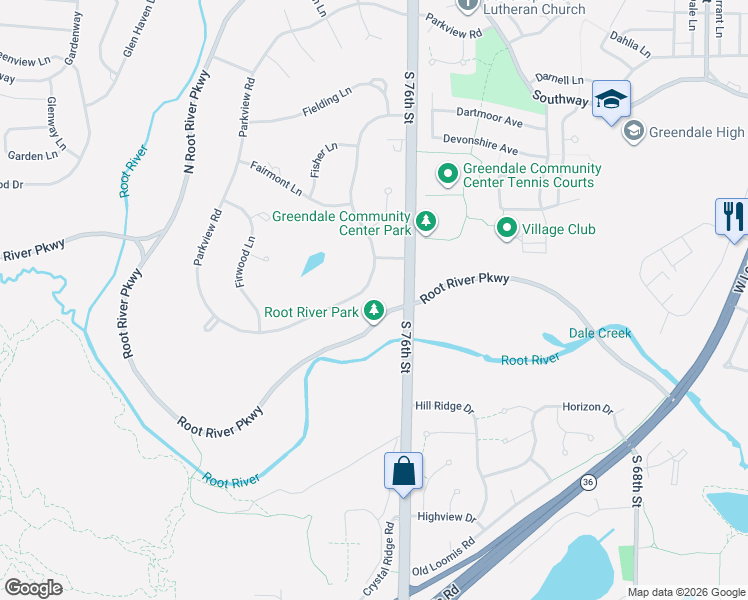 map of restaurants, bars, coffee shops, grocery stores, and more near 6327 Parkview Road in Greendale