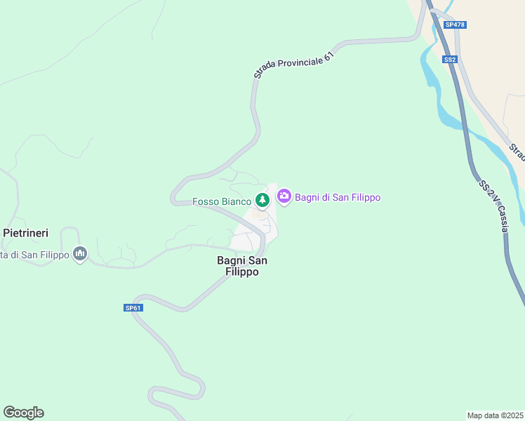 map of restaurants, bars, coffee shops, grocery stores, and more near Via San Filippo in Bagni San Filippo