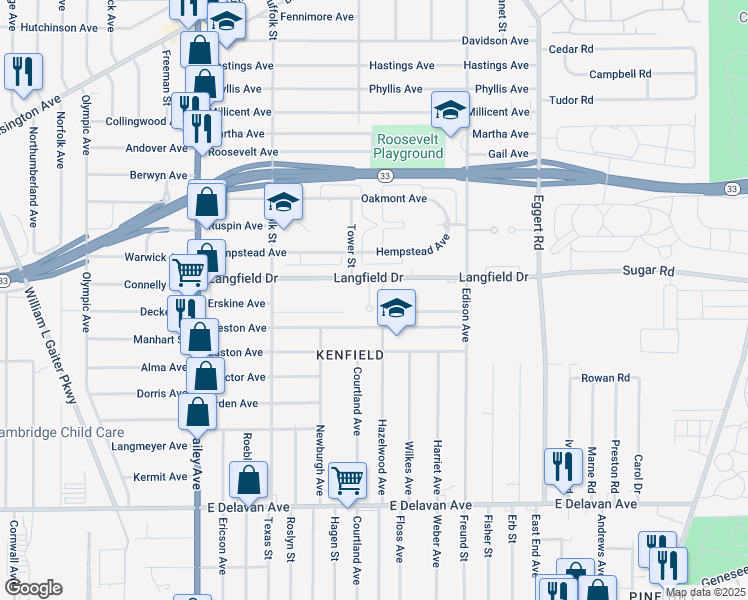 map of restaurants, bars, coffee shops, grocery stores, and more near 226 Weston Avenue in Buffalo