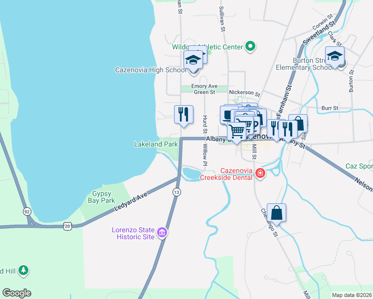 map of restaurants, bars, coffee shops, grocery stores, and more near 4 Forman Street in Cazenovia