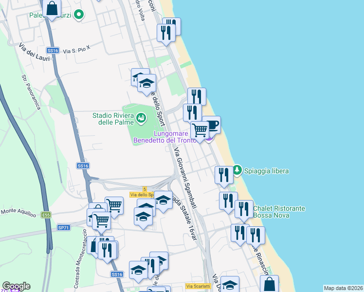 map of restaurants, bars, coffee shops, grocery stores, and more near 16 Via Adelaide Ristori in San Benedetto del Tronto