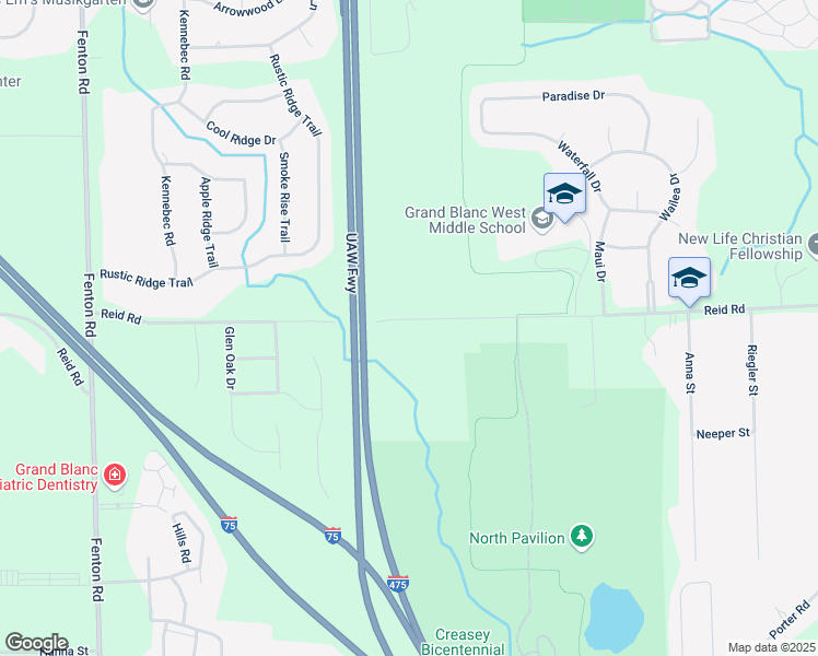 map of restaurants, bars, coffee shops, grocery stores, and more near 1334 Reid Road in Grand Blanc