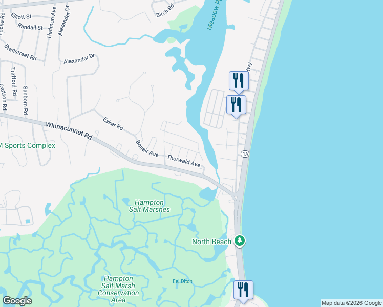 map of restaurants, bars, coffee shops, grocery stores, and more near 25 Walnut Avenue in Hampton