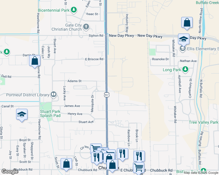 map of restaurants, bars, coffee shops, grocery stores, and more near 5262 Yellowstone Avenue in Pocatello