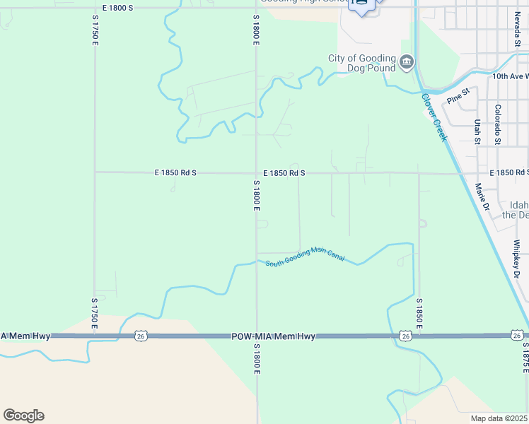map of restaurants, bars, coffee shops, grocery stores, and more near 1866 South 1800 East in Gooding