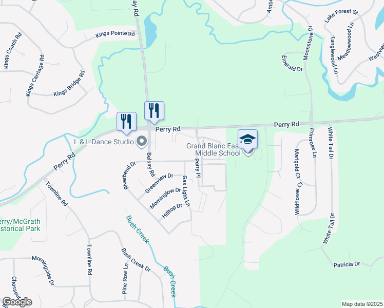 map of restaurants, bars, coffee shops, grocery stores, and more near 3 Juniper Way in Grand Blanc