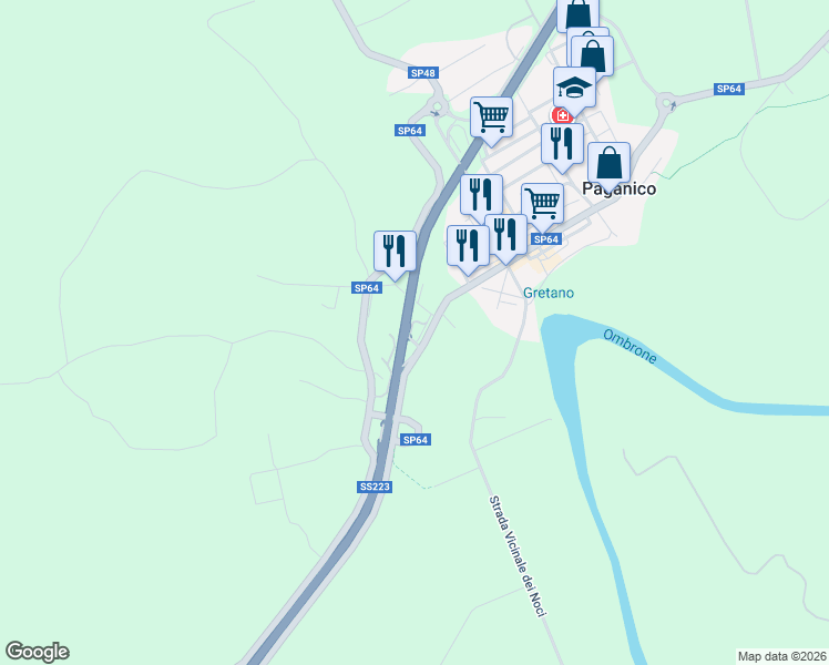 map of restaurants, bars, coffee shops, grocery stores, and more near 1A E78 in Paganico