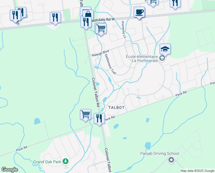map of restaurants, bars, coffee shops, grocery stores, and more near 3278 Colonel Talbot Road in London