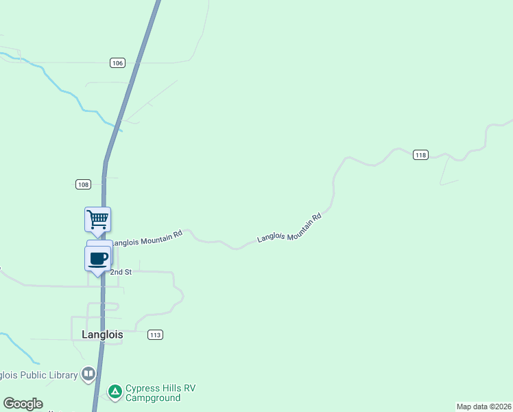 map of restaurants, bars, coffee shops, grocery stores, and more near 94651 Langlois Mountain Road in Langlois