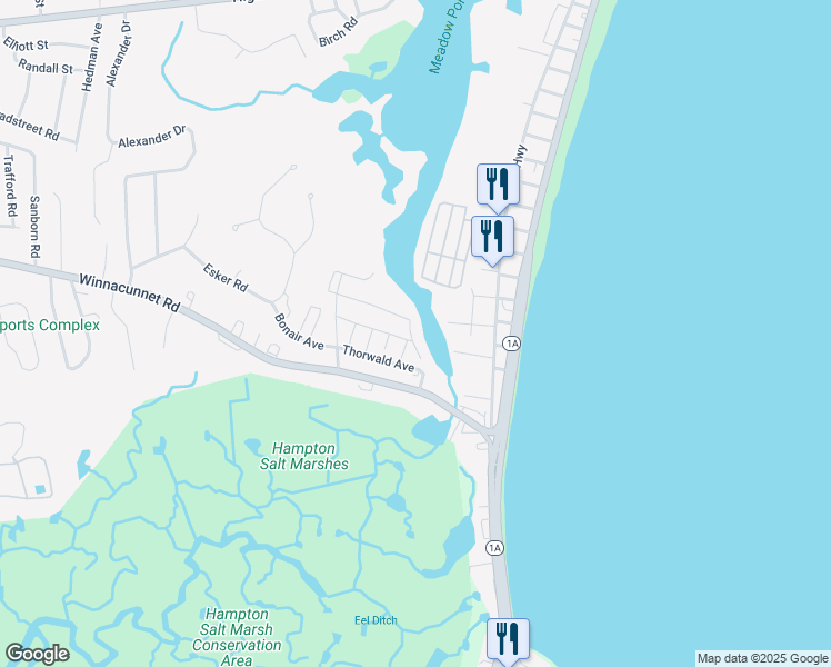 map of restaurants, bars, coffee shops, grocery stores, and more near 2 Sapphire Avenue in Hampton