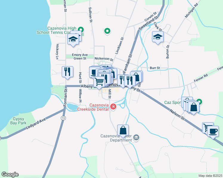 map of restaurants, bars, coffee shops, grocery stores, and more near in Cazenovia
