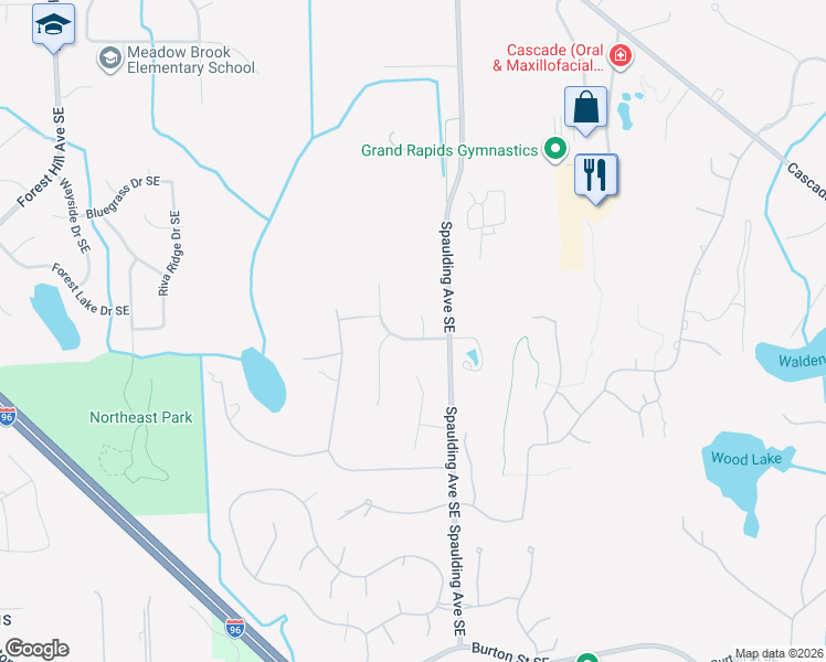 map of restaurants, bars, coffee shops, grocery stores, and more near 1867 Abbeydale Court Southeast in Grand Rapids