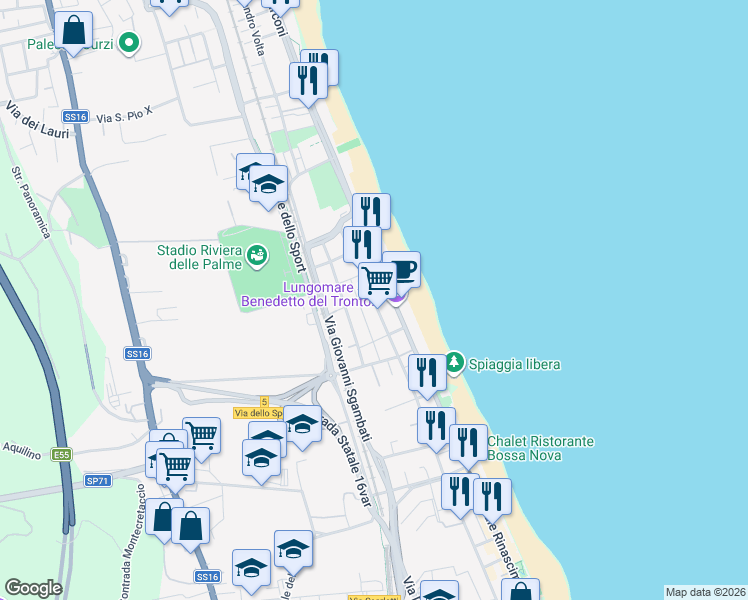 map of restaurants, bars, coffee shops, grocery stores, and more near 16 Via Adelaide Ristori in San Benedetto del Tronto