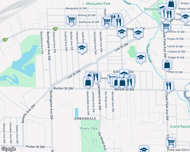 map of restaurants, bars, coffee shops, grocery stores, and more near 1248 Joosten Street Southwest in Wyoming
