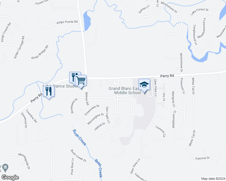 map of restaurants, bars, coffee shops, grocery stores, and more near 3 Juniper Way in Grand Blanc