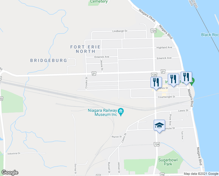 map of restaurants, bars, coffee shops, grocery stores, and more near 314 Jarvis Street in Fort Erie