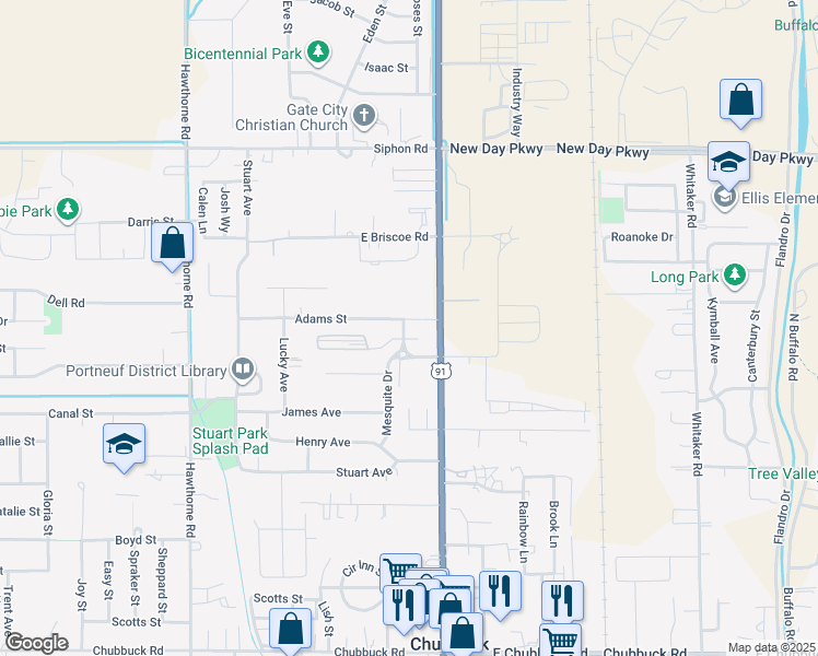 map of restaurants, bars, coffee shops, grocery stores, and more near 5309 Yellowstone Avenue in Chubbuck