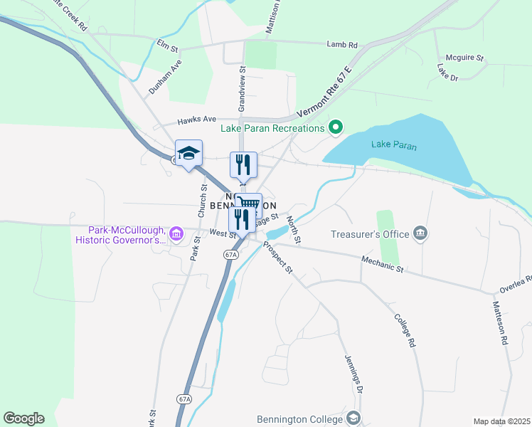 map of restaurants, bars, coffee shops, grocery stores, and more near 28 Sage Street in Bennington County