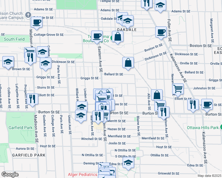 map of restaurants, bars, coffee shops, grocery stores, and more near 1834 Ruby Place Southeast in Grand Rapids