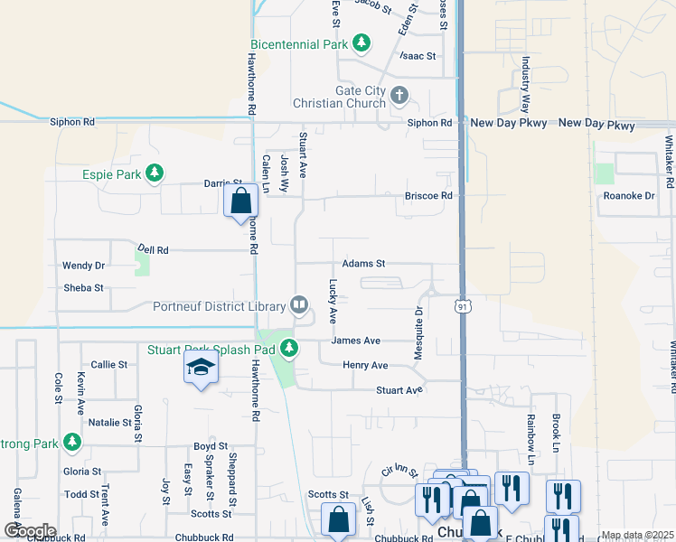 map of restaurants, bars, coffee shops, grocery stores, and more near 5304 Lucky Avenue in Pocatello