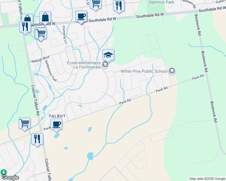 map of restaurants, bars, coffee shops, grocery stores, and more near 3373 Crane Avenue in London