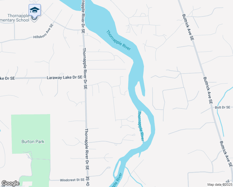 map of restaurants, bars, coffee shops, grocery stores, and more near 7345 Oliver Woods Drive Southeast in Grand Rapids