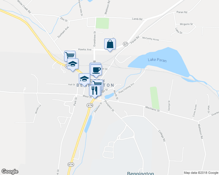 map of restaurants, bars, coffee shops, grocery stores, and more near 28 Sage Street in Bennington County