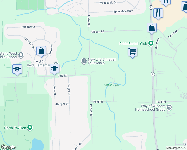 map of restaurants, bars, coffee shops, grocery stores, and more near 7001 Porter Road in Grand Blanc