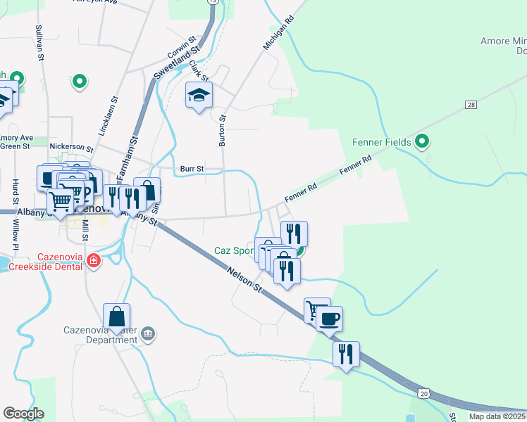 map of restaurants, bars, coffee shops, grocery stores, and more near 59 Fenner Street in Cazenovia