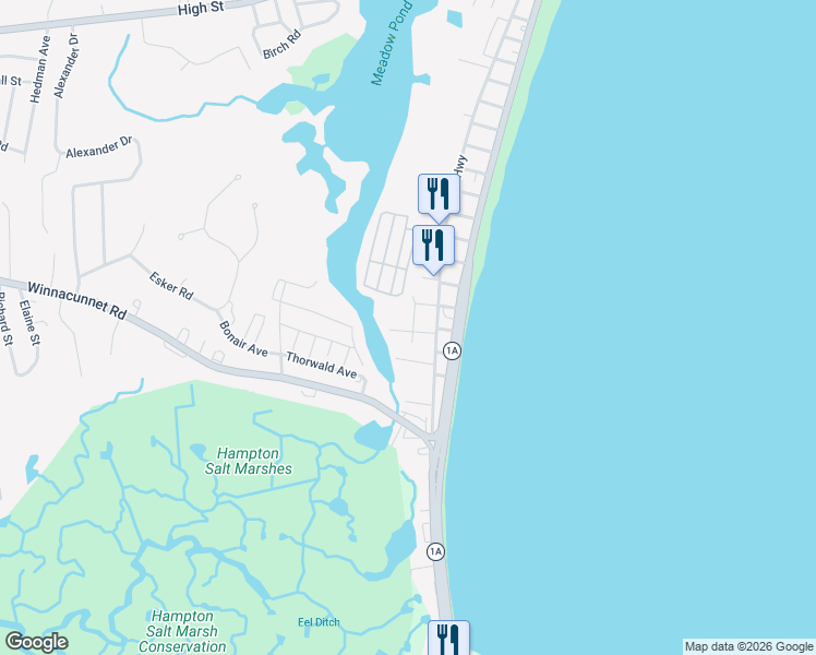 map of restaurants, bars, coffee shops, grocery stores, and more near 13 Gill Street in Hampton