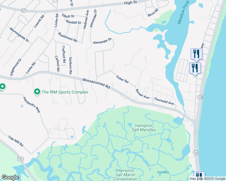 map of restaurants, bars, coffee shops, grocery stores, and more near 440 Winnacunnet Road in Hampton