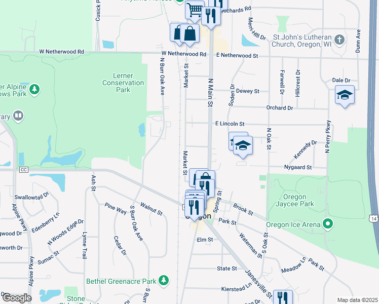 map of restaurants, bars, coffee shops, grocery stores, and more near 284 Market St in Oregon