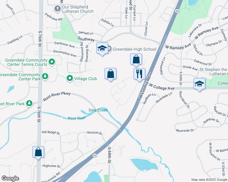 map of restaurants, bars, coffee shops, grocery stores, and more near 6900 Industrial Loop in Greendale