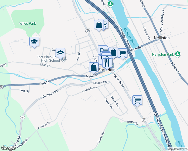 map of restaurants, bars, coffee shops, grocery stores, and more near 95 Main Street in Fort Plain