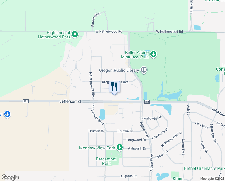 map of restaurants, bars, coffee shops, grocery stores, and more near 831 Oregon Center Drive in Oregon