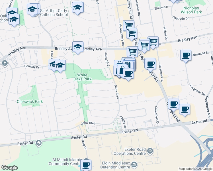 map of restaurants, bars, coffee shops, grocery stores, and more near 87 Renny Crescent in London