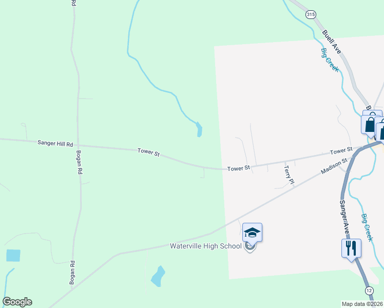 map of restaurants, bars, coffee shops, grocery stores, and more near 7413 Sanger Hill Rd in Waterville