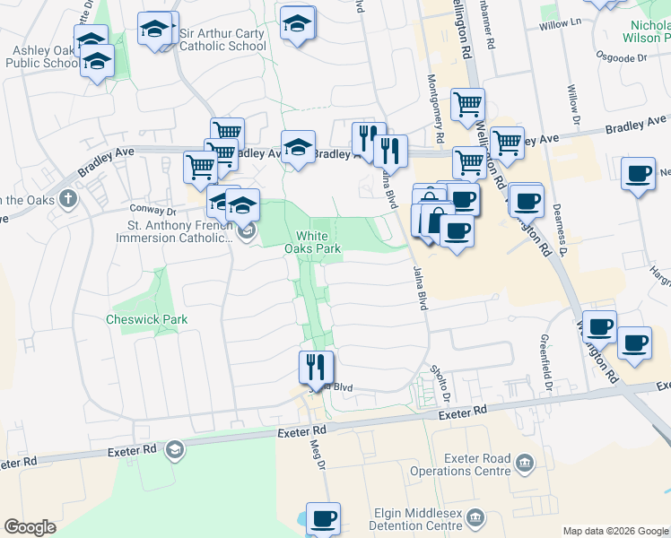 map of restaurants, bars, coffee shops, grocery stores, and more near 55 Renny Crescent in London