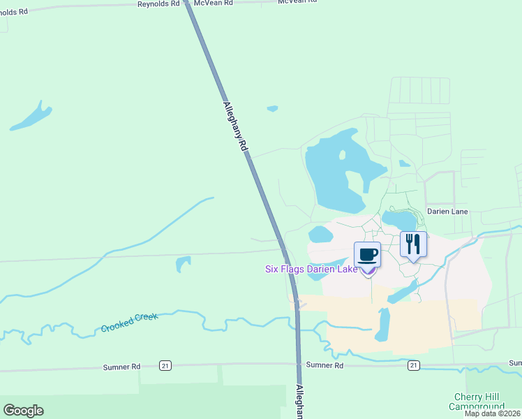 map of restaurants, bars, coffee shops, grocery stores, and more near 9972 Alleghany Road in Corfu