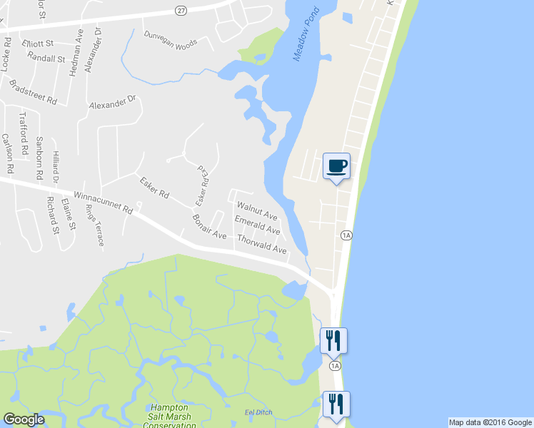 map of restaurants, bars, coffee shops, grocery stores, and more near 25 Walnut Ave in Hampton