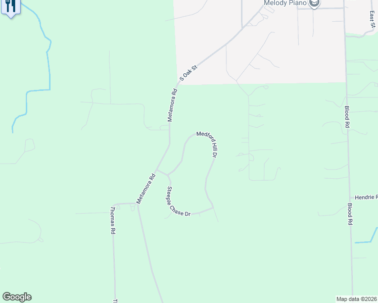map of restaurants, bars, coffee shops, grocery stores, and more near 26 Medford Hill Drive in Metamora