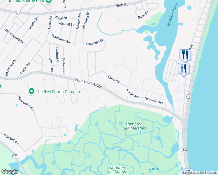 map of restaurants, bars, coffee shops, grocery stores, and more near 440 Winnacunnet Road in Hampton