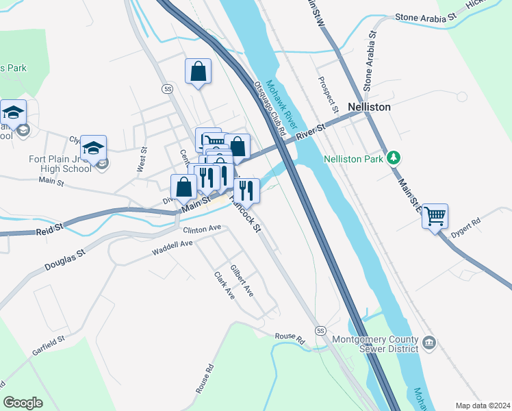 map of restaurants, bars, coffee shops, grocery stores, and more near 4-5 East State Street in Fort Plain