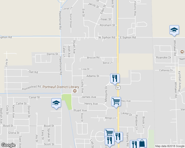 map of restaurants, bars, coffee shops, grocery stores, and more near 300 Adams Street in Pocatello